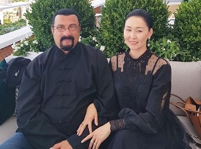 A picture of Steven Seagal with his wife Erdenetuya Batsukh.